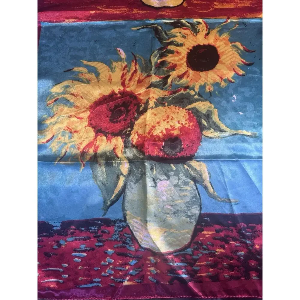 Gregory Ladner square scarf multi-color flower vase print inspired by Van Gogh.